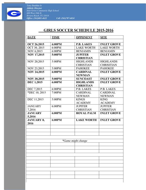 Girls Soccer Schedule 2015 Official