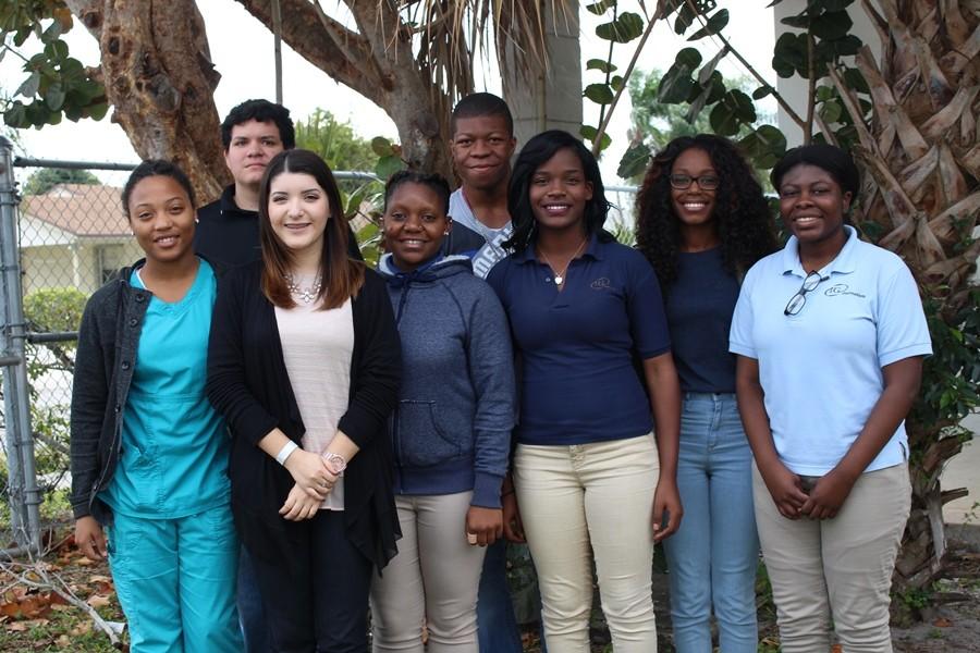 GOING TO THE KRAVIS: The 2016 Inlet Grove Pathfinders candidates are: (front row, from left) Megan Tackore, Science category; Osmara Salazar, History/Political Science; Zahira Lovett, Technical/Vocational/Agricultural; Dieumitha Ferdelus, Forensics/Speech; Dejanai Williams, Community Involvement; Shirley Pierre, Communications; (second row) Andrew Sandoval, Reach for Excellence and Derico Jones, Business. (Not pictured: Angie Garcia, Art/Photography and Shaylla Renejuste-Robinson, Literature.)