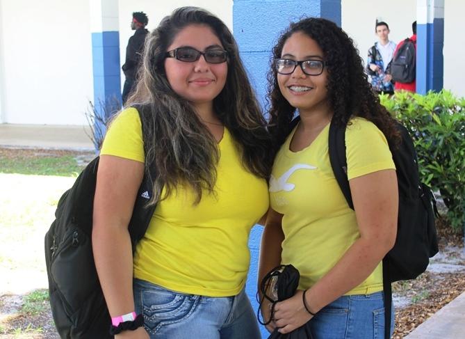 TWINS FOR A DAY: Medical Academy sophomores Julissa Arevalo, left, and Stephanie Acosta.