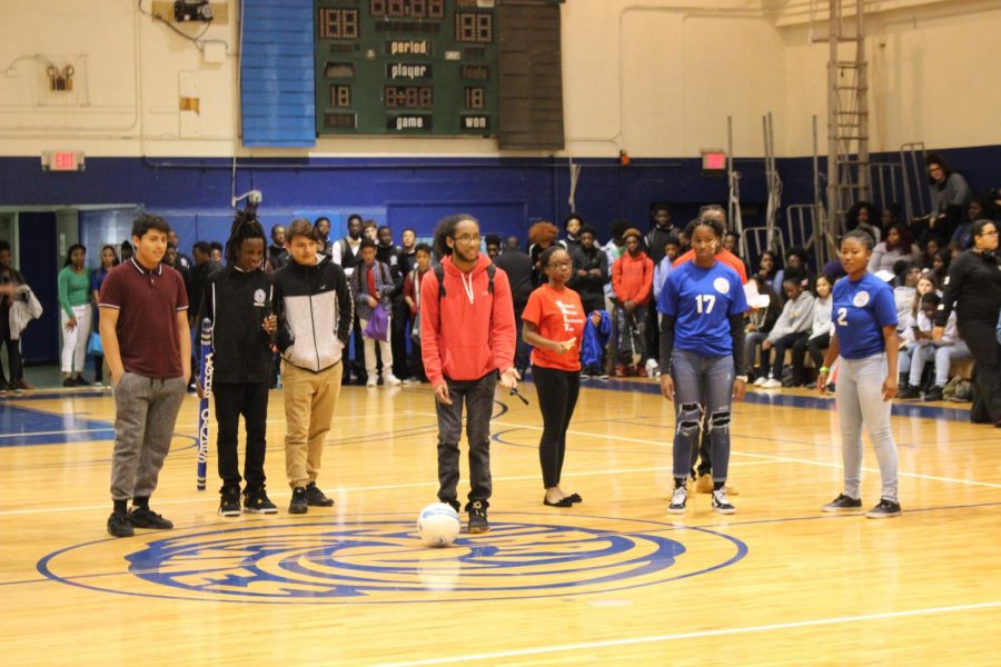 ATHLETIC AMUSEMENT: Students and staff gathered for the first Pep Rally of the year before the varsity basketball squads big game, Friday, Jan. 19.