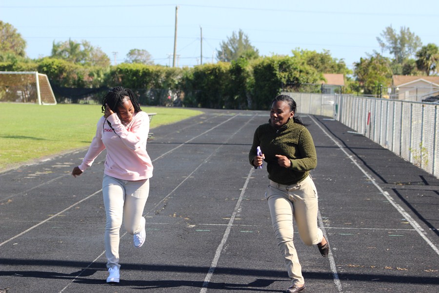 GOT TO BLAST: During the time of the Boston marathon, the canes took a lap around the school track in memory of those who passed in the Boston bombing that took place five years ago.