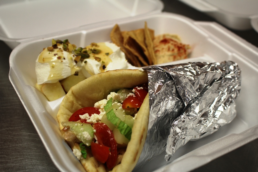 THAT'S A WRAP: Plating the first of many teacher lunches coming this year, as shown a Chicken Pita Wrap.