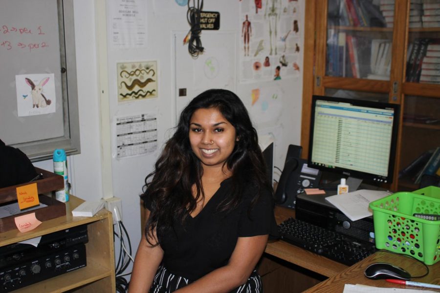 ME TIME: The new biology teacher enjoying her break after introducing her AP students to basic chemistry.