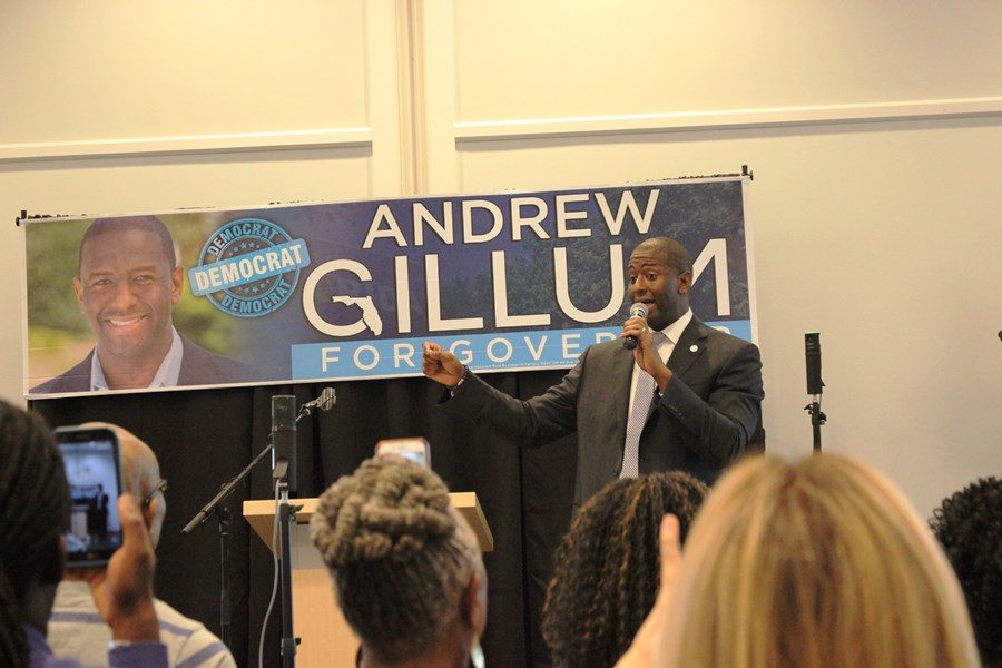 MAYOR+TO+GOVERNOR%3F+GroveWatch+Editor-in-Chief+Brianna+Luberisse+and+Pre-Law+student+Aaliyah+Tatoute%2C+who+first+met+Andrew+Gillum+last+March%2C+heard+him+speak+again+at+his+Sept.+29+fundraising+event.
