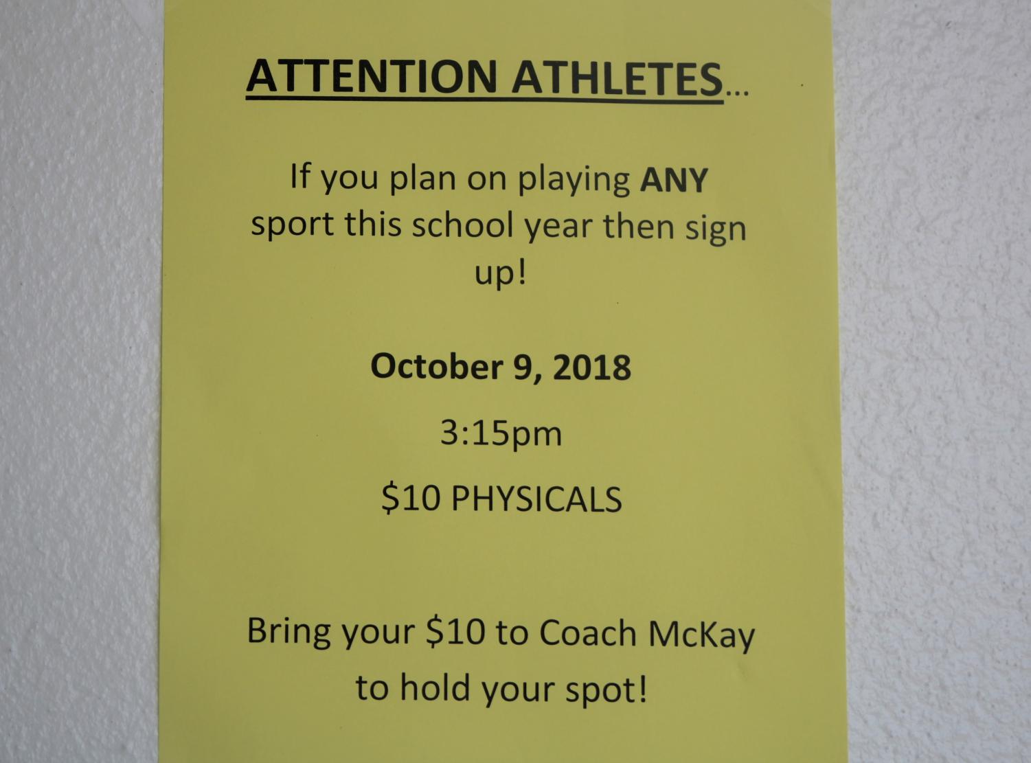 THE DOCTOR IS IN: Plan on joining a sports team at Inlet? Physicals will be done Oct. 9, 2018 at 3:15 p.m. for $10. See Coach McKay to reserve a spot.