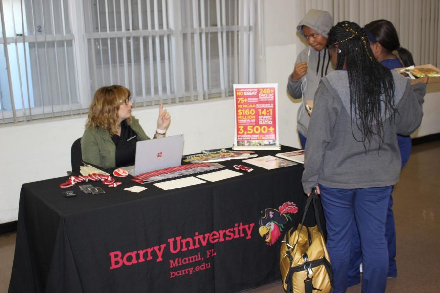 GREAT OPPORTUNITY: Barry University visits during lunch to show what programs they have to offer to our Hurricanes that are interested.