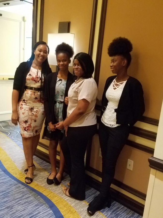 MEDICAL FUTURE: Mrs. Paramore and three of her students (Left to Right) Joliene Ciceron, Carolee Nichols, Widline Lafantant, were given the oppurtunity to attend the T. Leroy Jefferson  Medical Society Award luncheon On Saturday March 16, 2019 