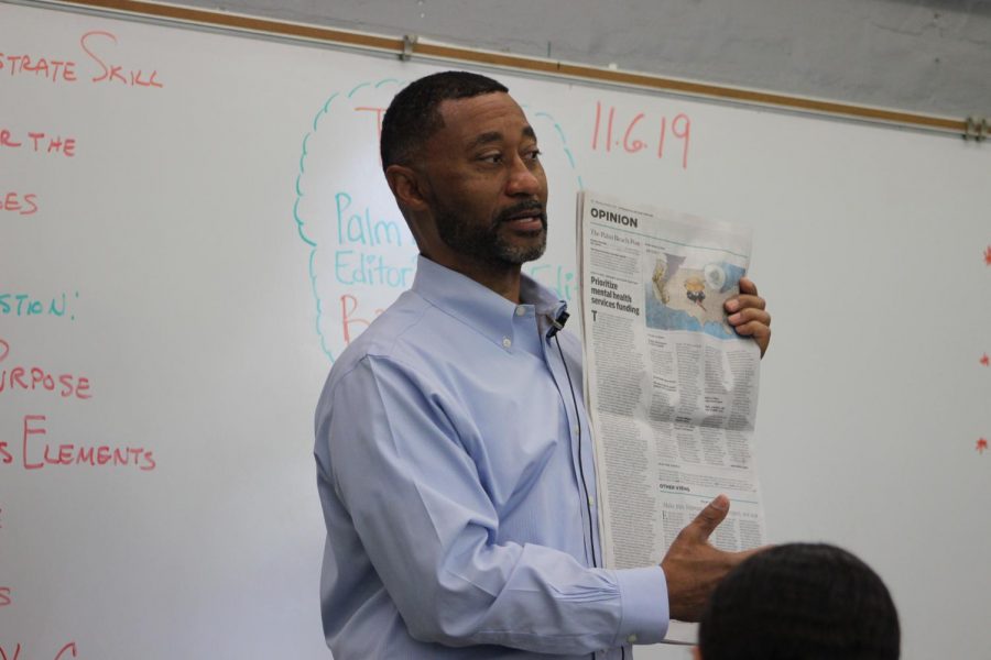 OPINION MATTERS: The supervisor of the newspapers commentary section, which includes the editorials, columns, letters to the editor, and editorial cartoons, spoke with the journalism class about his distinguished career, and engaged the students in an exercise on how to write an Editorial.