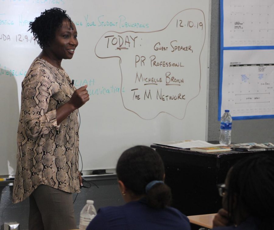 PUBLISIST: Public Relations Professional and Entreprenuer of Kaliah Communications Ink, Michelle Brown, visited Mr. Hanif third hour to speak to the students about how public relations relates to journalism.