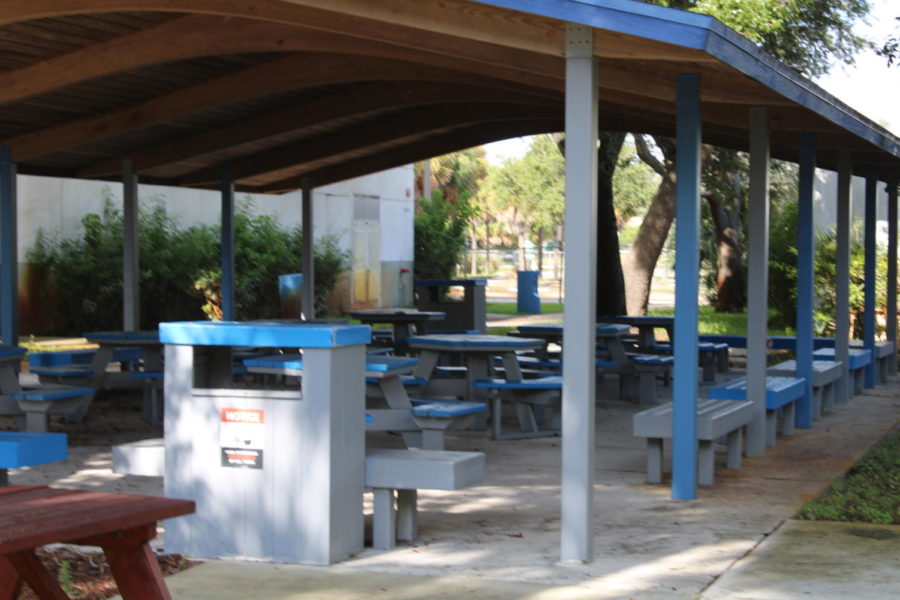 LUNCH TIME: Some students sit in this area to enjoy their food and the fact  shade.