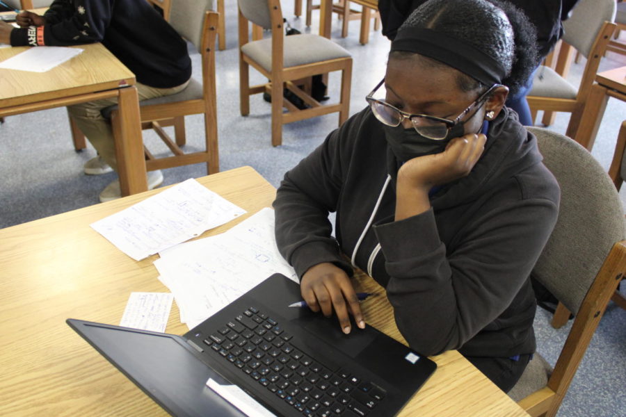 DETERMINED: Students are working on any low assignments to replace them with a higher grade. I feel like this is a good opportunity, especially for students that came late into the class like me, said Amanda Alcema. 