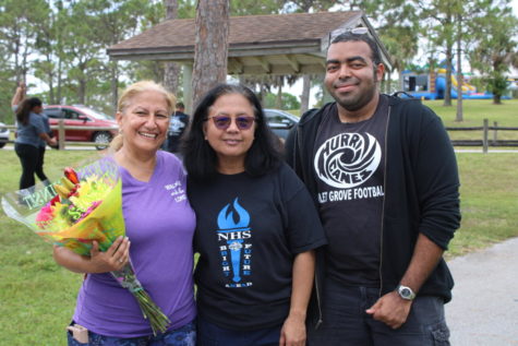 FESTIVITY: National Honor Society members, Ms. Espinoza, Ms. Reyes, and Mr. Doby (shown above) went to Okeeheelee Park for the NHS Senior send-off hosted by Vice President, Cinthia Gonzalez on May 7. It was a fun event, people painted, played Uno, and played sports, said Gonzalez. 