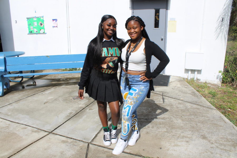 DECISIONS: Nashley Pierre, left, and JaNiaya Jean-Baptist  participated in todays Senior Spirit Week. I have been accepted and will be attending FAMU, said Pierre. 