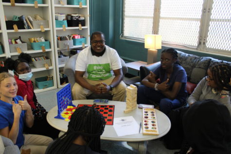 PUZZLER: In the reading room on Thursday, Ms. Skinner and Mr. Baker hosted a game day for Mental Health Awareness month. Students came in to play board games, write positive comments, and hang out with friends.