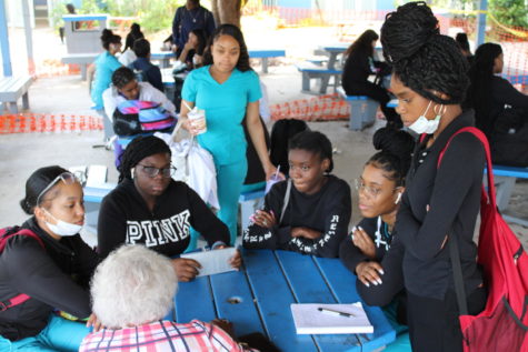 FINDING YOUR VOICE: Inlet Groves CEO, Dr. Banks, held a meeting in the pavilion during lunch to discuss with students about creating a TV talk show for trainees and staff on Oct 11. 