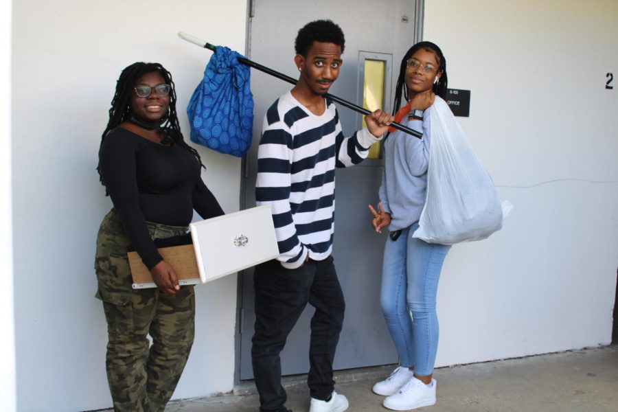 BACKPACKS LEFT BEHIND: On Tuesday, students brought items in replacement of a schoolbag. They brought things such laundry baskets, shoe boxes, plastic bags, dresser drawer, etc. 