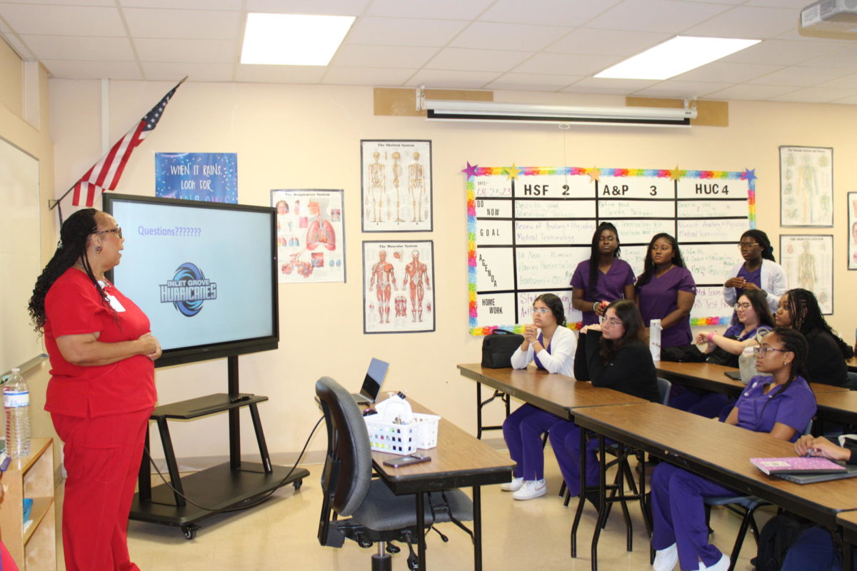 NEW CLUB ALERT: Medical students attend the first meeting of a new club called HOSA(health occupation students of America) led by Ms. Chavers, a teacher in the Medical Academy.