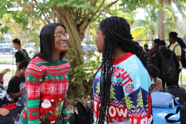 FESTIVE THREADS: Entering the second day of Spirit Week, students wore their holiday-inspired sweaters in line with the designated theme of Ugly Sweater Day.