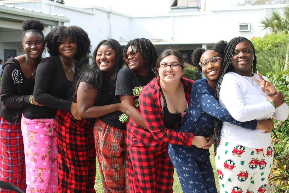 COMFORTABLE FIT: Inlet Grove students started off their winter spirit week wearing their favorite christmas themed pajamas. 