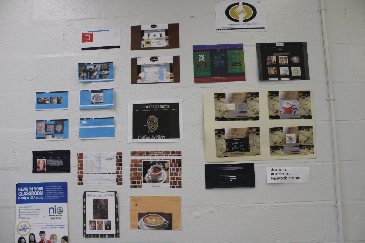 COFFEE AWARD WALL: Accomplishments  work from students in Web Design.