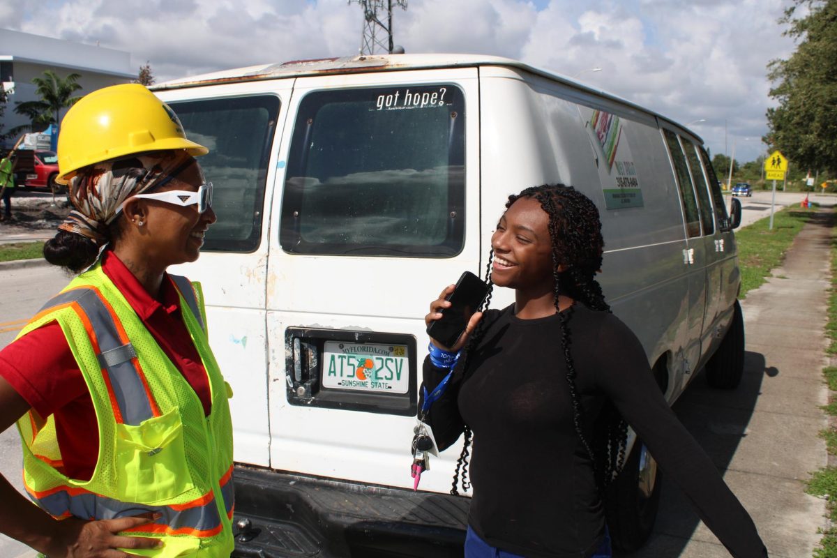 CONSTRUCTION ZONE: The Rivera Beach Fire Department's brand new station next to Inlet Grove is estimated to be completed by November, said Whitney, representative of the company building the facility, being interviewed by Managing Editor Alaja Depina. 