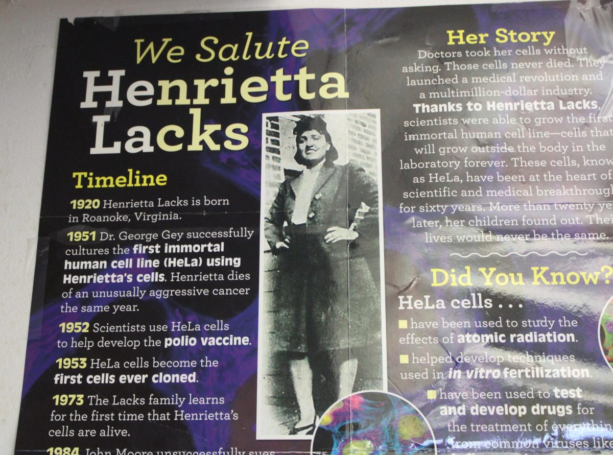 SALUTE: An infographic about Henrietta Lacks, a black woman who had cancer cells that were able to reproduce indefinitely, allowing researchers to experiment without using living people.