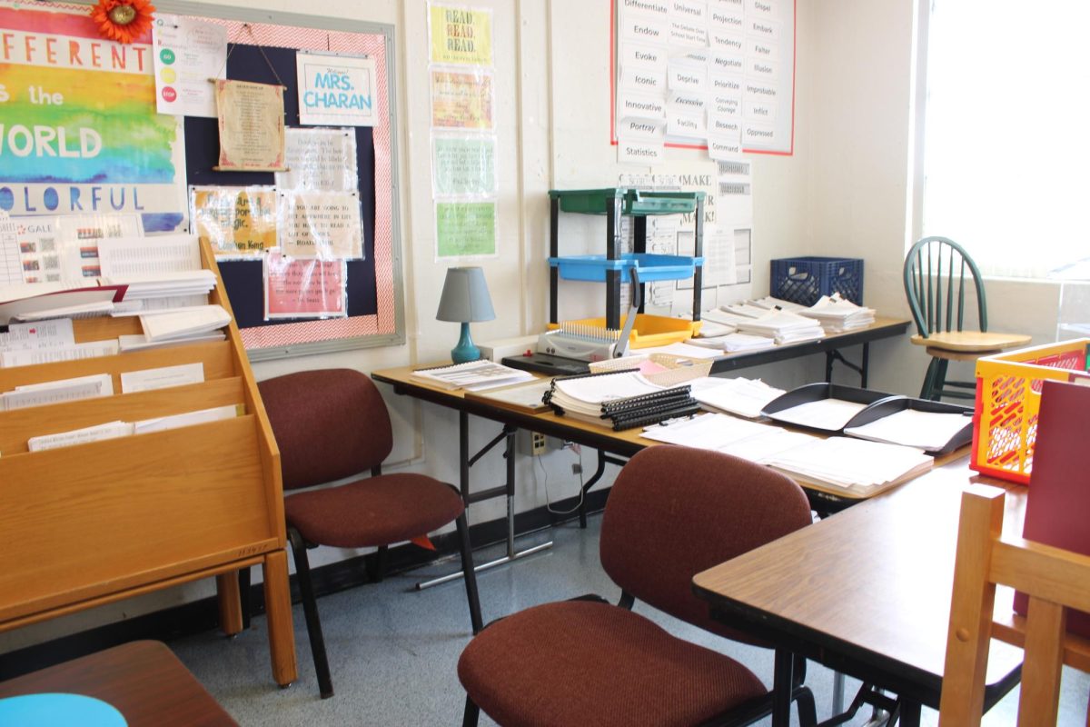 PERSONAL SPACE: When grading work this teacher has her own personal area where students aren't allowed. 