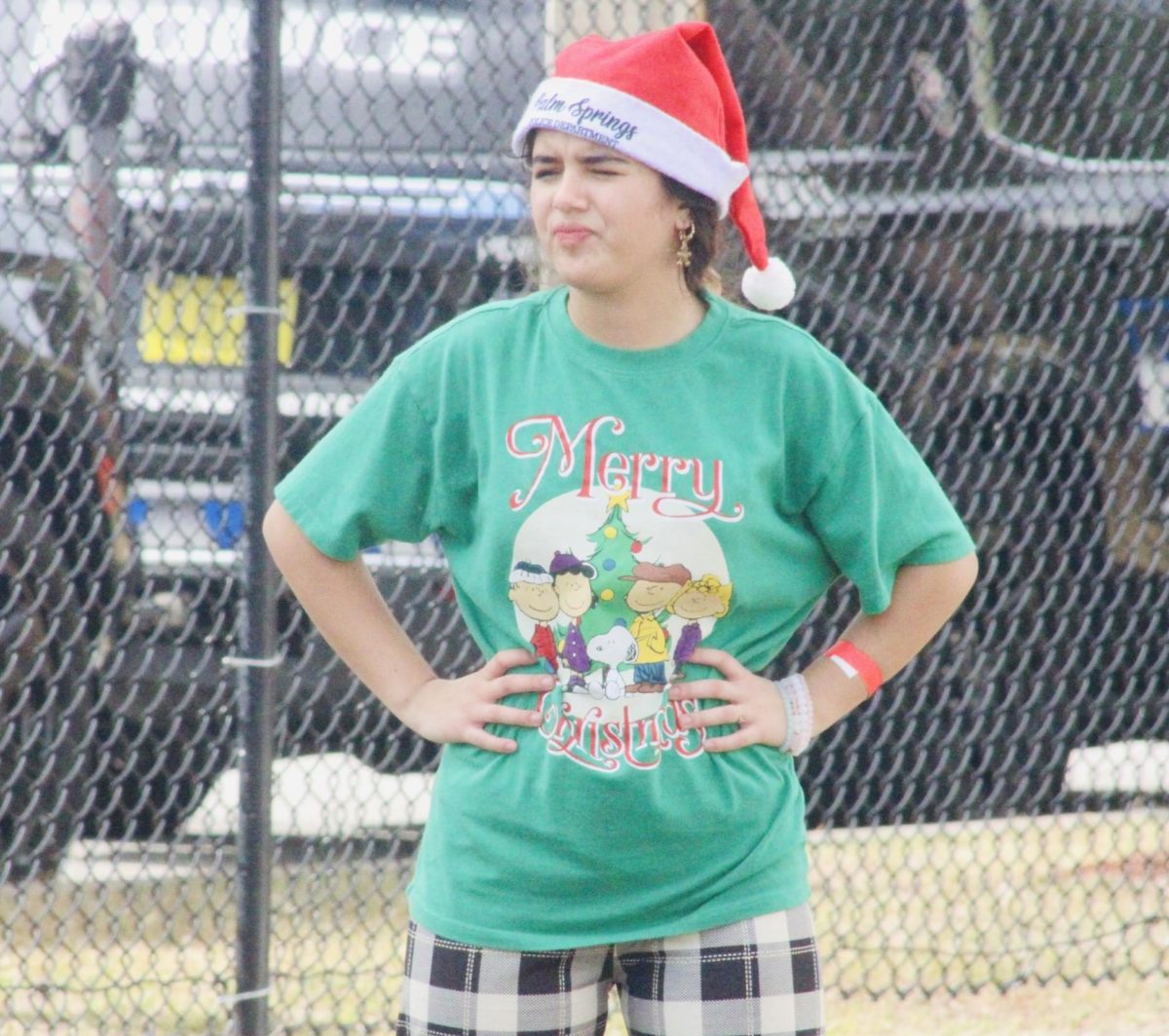 TIS THE SEASON: Students at Inlet Grove, including Gabriela Alvarez, a junior in the pre-architecture/engineering program showed off their fun and cozy looks by wearing pajamas, santa hats, and holiday accessories, filling the school with holiday cheer.