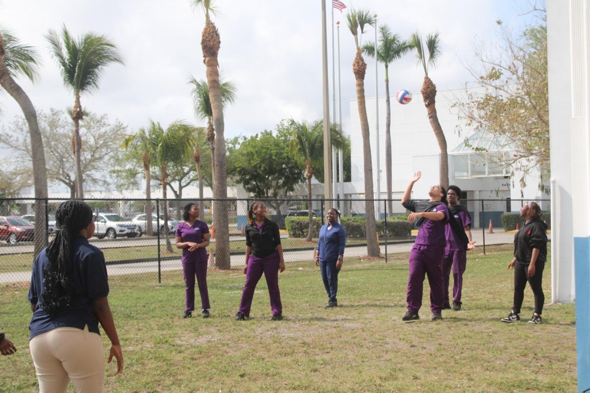 SPIKE-TASTIC: Students join together during lunch time to enjoy a game of volleyball.