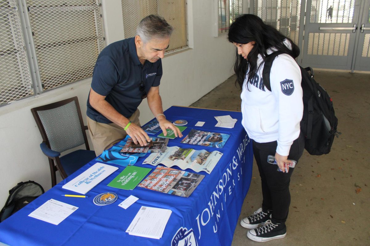 CONFIDENCE THROUGH EXPERIENCE: On Mar. 11, Associate Professor Dirk Fogg came to Inlet Grove outside the cafeteria to tell students all about Johnson & Wales University, a private university with its main campus in Providence, Rhode Island.