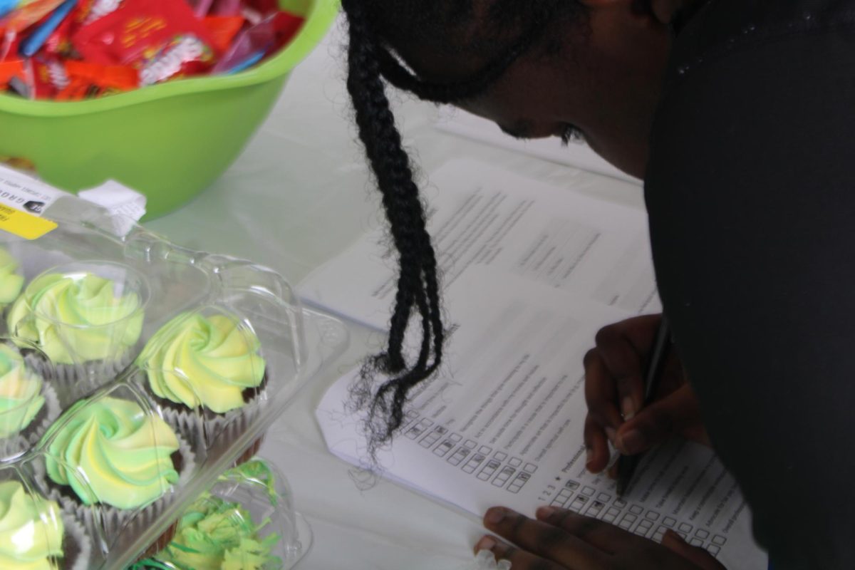 WORLD DAY: During lunch, the Mental Health Club recruited members with candy and green cupcakes, while raising awareness for global mental health.