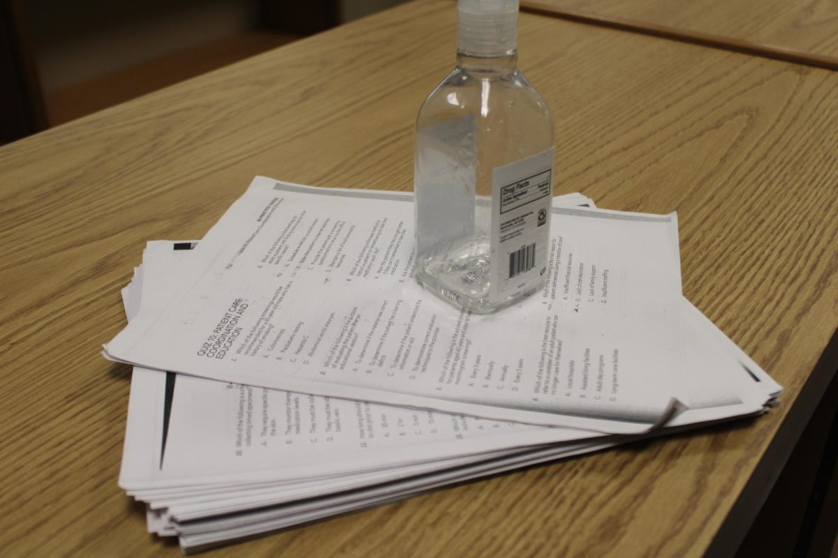 FORGOTTEN: Looks somebody left papers and hand sanitizer.