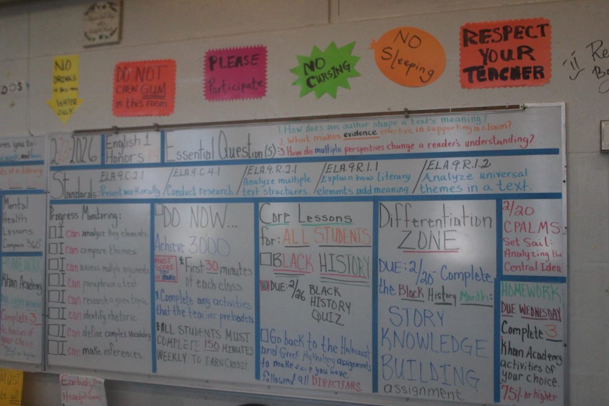 LESSON PLANNER: Her daily layout of what she expects her students to work on.
