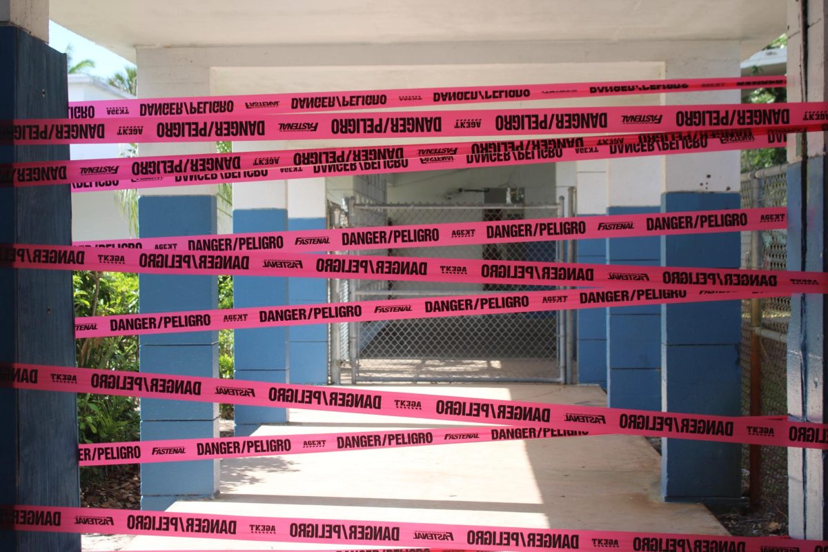 BEWARE: In building four, there has been some pink caution tape implemented to alert students to keep their distance from this area.