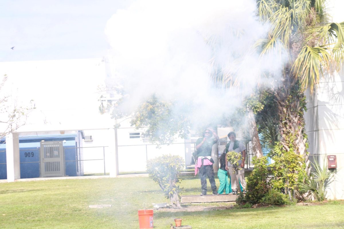 BOOM: Chemistry instructor Mr. Hayes did an experiment outside of his classroom. Students got to see a chemical reaction explosion. 