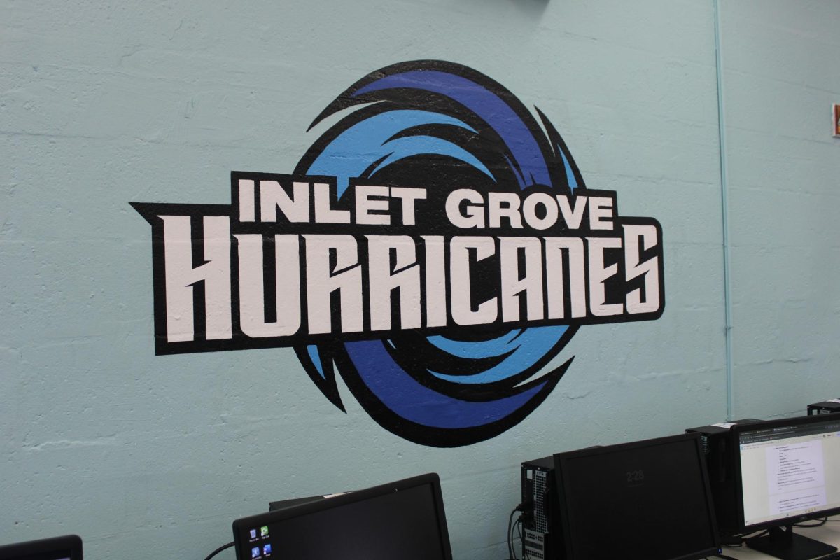 HURRICANE: This is a student painted mural of the school logo painted in Mr. Martinez's class. The production of this project started in early September and was finalized by late December to early January.